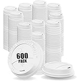 Pack of 600 White Disposable Coffee Cup Lids - Leak-Proof, Heat-Resistant & Strong, 10oz, 12oz, 16oz, 20oz Sizes for Everyday Convenience