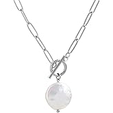 TaYolnFaSo Pearl Gemstone Pendant Paperclip Toggle Necklace 18k Gold Plated Natural Pearl Stone Birthstone Chain Necklace Paperclip Jewelry Valentine's Day Gift for Women