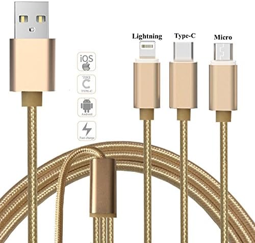 3 in 1 Multiple Nylon Braided Fast Charging Cable,Micro USB Charging Cable,Type C Cable,USB Lightning Charging Cable,For Apple iPhone,iPad,Samsung,Huawei,HTC,LG,Motorola,SONY and Most Android Phones .