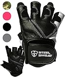 Steel Sweat Workout Gloves - Best for Weightlifting Gym Fitness Training and CrossFit – Made for Men and Women who love Lifting Weights and Exercise - Leather SCARR Black XXL