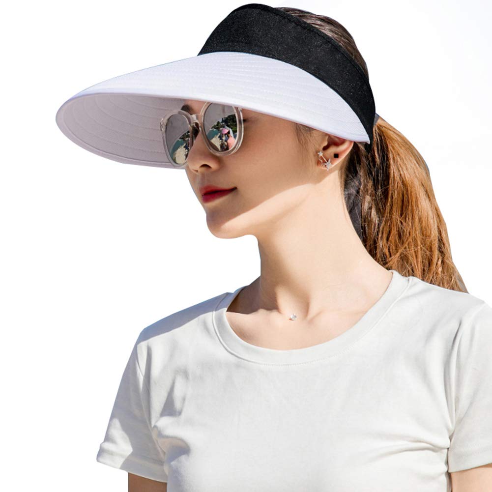 Photo 1 of Sun Visor Hats Women Large Brim Summer UV Protection Beach Cap Black and White