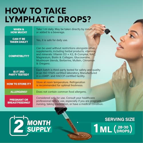 USDA Organic Lymphatic Drainage Supplement - Echinacea | Elderberry | Dandelion | Rosehip | Cleavers | Calendula | Burdock - Lab Tested - Lymph System Drops - Immune Support, Cleanse & Detox, 2 fl oz