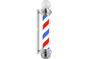 WDZD 45'' Barber Pole Light, Silvery Rotating Hair Salon Open Sign, Wall Mount, Save Energy