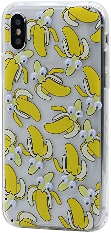 iPhone X iPhone 10 Case Cover CKCY Cute Googly Moving Eyes Transparent Hybrid Hard Plastic Back Plate and Soft TPU Gel Bumper [Shock Absorption] Slim Fit for Apple iPhone X (2017) (Banana)