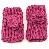 Ladies Winter Chunky Hand Knit Crochet Flower Fingerless Half Open Gloves Purple