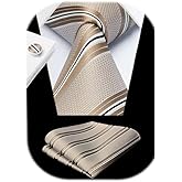 HISDERN Ties for Men Stripe Plaid Tie Classic Necktie Pocket Square Cufflinks Set for Formal Wedding Business Party