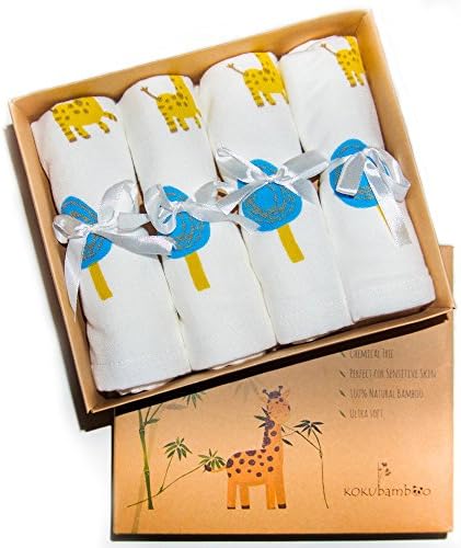 Organic Bamboo Baby Washcloths Perfect for Baby Shower, Christmas Present (4-Pack) Natural, Organic Bath Accessor | Ultra-Soft and Absorbent | Antibacterial, Hypoallergenic | Babies, Infants, Toddlers