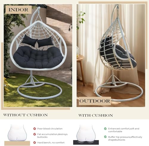 joomie Double Hanging Egg Chair Cushion Replacement Waterproof for Outdoor Patio Basket Egg Chairs, 150x110 cm–2 Seater Premium Thickened 100% Cotton Large Double Eggs Swing Chair Cushions, Black
