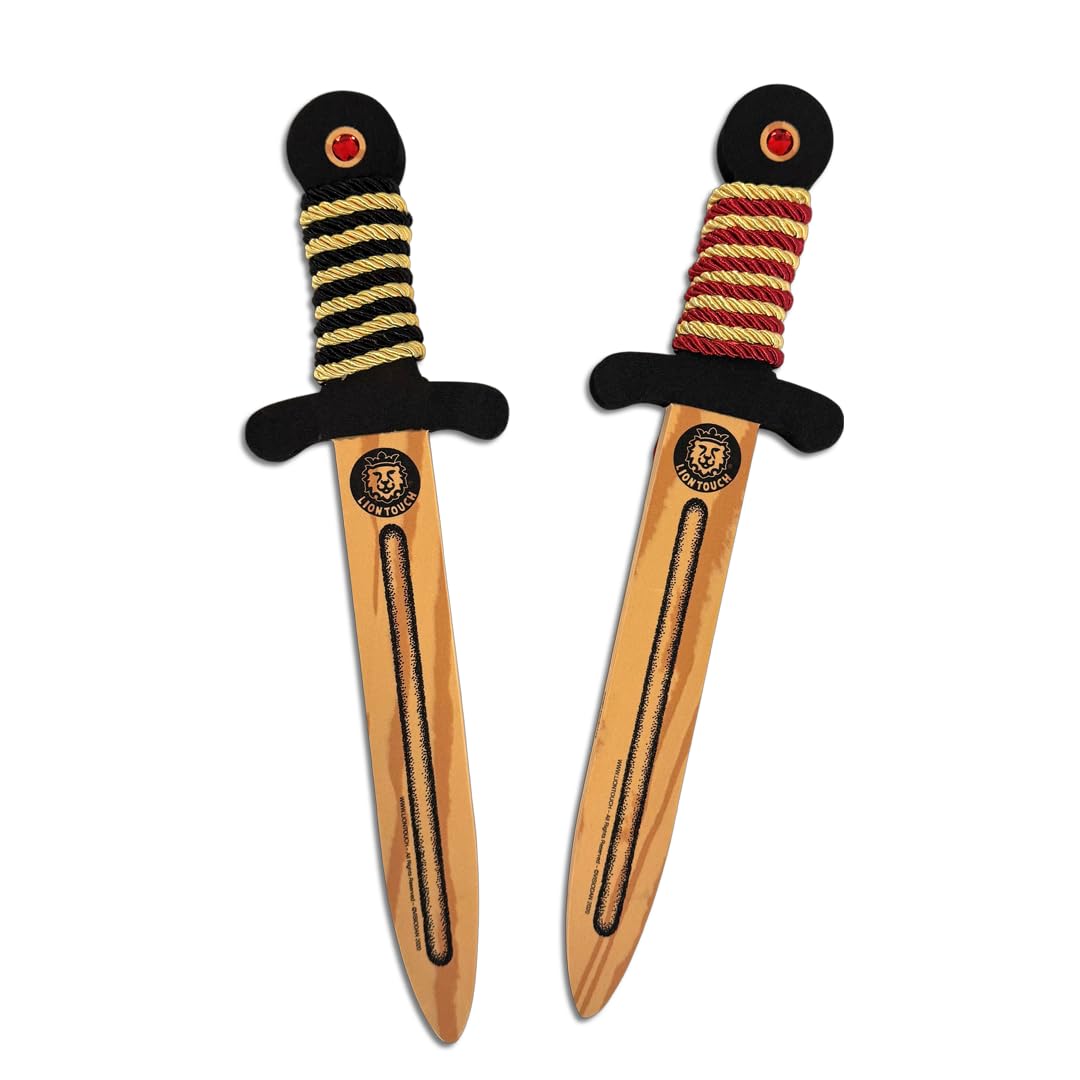 Liontouch - WoodyLion Toy Sword Set | Gold/Black & Gold/Red – Age 3-6 | Woodlike Daggers with Gemstones in Flexible Foam For Toddler Boys | Safe Accessories For Pretend Play, Dress Up & Costumes