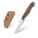 THRWCLUB Compact Fixed Blade Knife, 3.2" Blade Camping Knife with Adjustable Kydex Sheath and Clip, Small fixed blade knives Stainless Steel and G10 Handle for Outdoor Survival, Camping, Hiking(Coyote Brown)