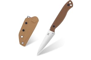 THRWCLUB Compact Fixed Blade Knife, 3.2" Blade Camping Knife with Adjustable Kydex Sheath and Clip, Small fixed blade knives Stainless Steel and G10 Handle for Outdoor Survival, Camping, Hiking(Coyote Brown)