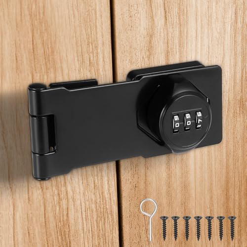 Starvortex Latch with Code Lock, Black Zinc Alloy Door Lock, Heavy Duty Rotary Code Padlock, Door Latch with Code Lock for Garages, Gardens, Cabinets, Bathrooms