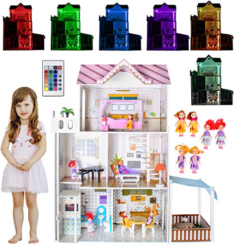 Puppenhaus Puppen-Villa mit Zubehör aus Holz 120 cm hoch Mädchen Spielzeug ab 3 Jahren 9152 – Bild 3