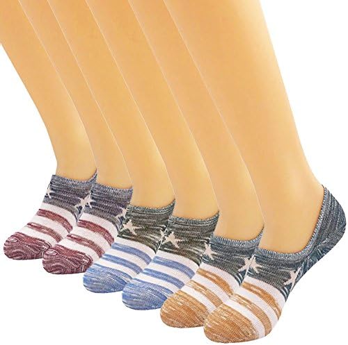 Mens No Show Fashion Socks - KoolHour Cotton Non-Slip Grips Patriotic American Flag Casual Low Cut Liner Loafer Boat Sock 6 Pack