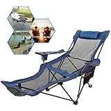 Happybuy Folding Camp Chair with Footrest Mesh Lounge Chair with Cup Holder and Storage Bag Reclining Folding Camp Chair for Camping Fishing and Other Outdoor Activities