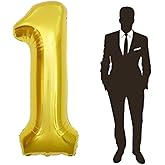 65 Inch Giant gold Foil Number Balloon,Old Children's Birthday Party Helium Balloon Wedding And Celebration Themed Party Decoration Supplies (1 Plus)