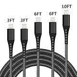 iPhone Charger Cable MFi Certified Lightning Cable Giom 5 Pack [3FT/3FT/6FT/6FT/10FT] Nylon Braided Fast Long Cords iPhone Charging Cable Compatible iPhone Xs/Max/X/8 Plus/8/7/7P/iPad/iPod Black