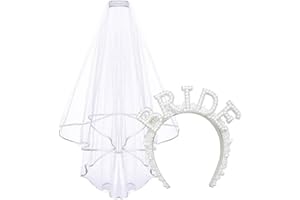 YIQXKOUY Pearl Bride Headband with Bridal Veil for Bachelorette Party Bride To Be Pearl Hairband for Women Girls Bridal