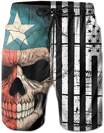 Men's Vintage Texas State Flag Skull Summer Swim Trunks Beach Shorts