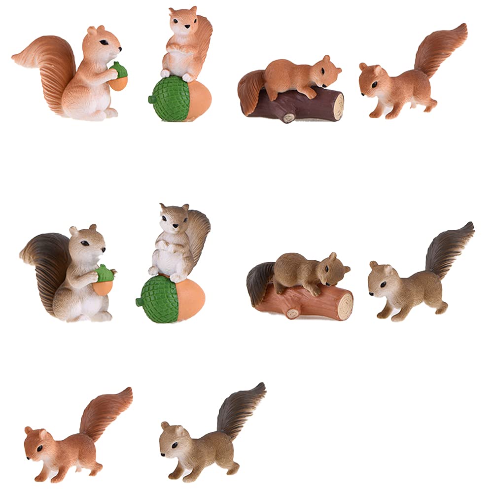 10 Pcs Squirrel Miniature Figurines Mini Squirrel Animal Tabletop Decorations Fairy Garden Ornaments for Yard Lawn Decorations and Gift(Random style and color)