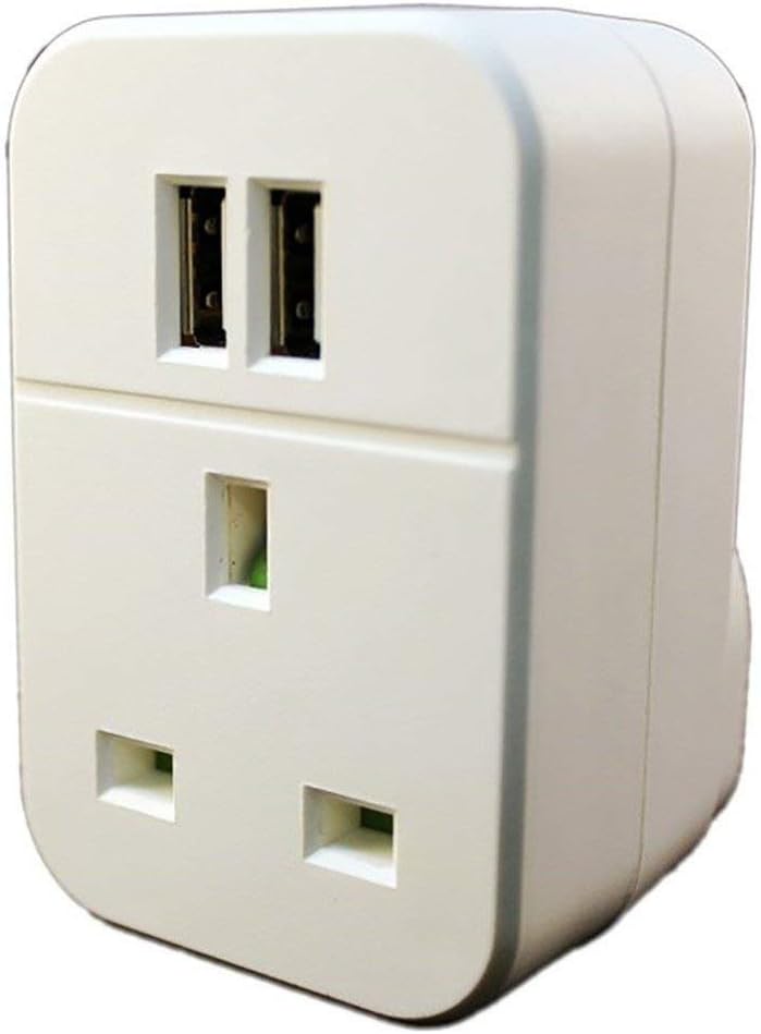 Energenie Dual 3.1A USB Mains Charger with UK Socket - Black, White, Compact, unobtrusive design