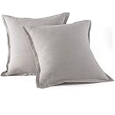 meadow park Stone Washed French Linen European Pillow Shams, Set of 2 Pieces, 26 inches x 26 inches Square Euro Sham, Super Soft, 1 inches Flange, Natural Color