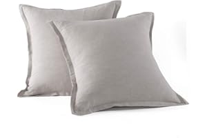 meadow park Stone Washed French Linen European Pillow Shams, Set of 2 Pieces, 26 inches x 26 inches Square Euro Sham, Super Soft, 1 inches Flange, Natural Color