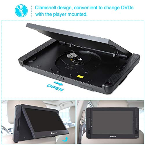 NAVISKAUTO 10.5" Dual Screen DVD Player for Car with Headphones, 5Hour