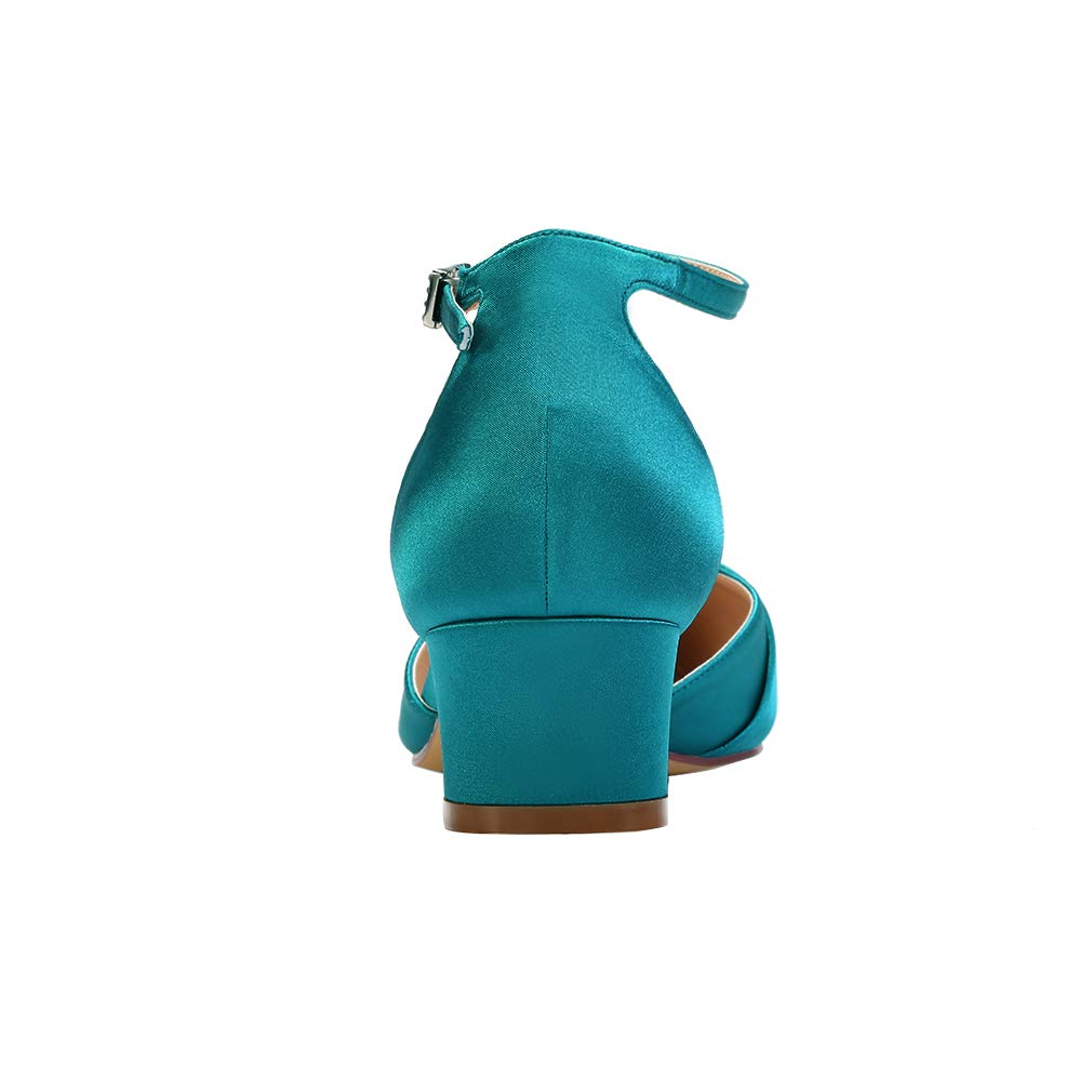 ERIJUNOR Bow Shoes Comfortable Chunky Low Heels for Women Pointy Toe T-Strap Evening Wedding Satin Shoes - Image 5
