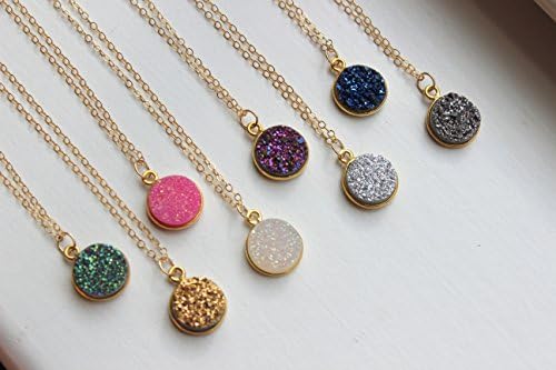 Gold Druzy Necklace Round Pendant Necklace Jewelry Christmas Gift for Her under 25 14k gold filled chain