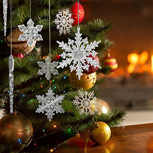 VGOODALL 48pcs Christmas Snowflake Icicle Decorations, Snowflake Icicles Ornaments Set Acrylic Christmas Ornaments for Christmas Tree Outdoor Party Decoration Craft Projects