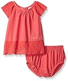 Calvin Klein Baby-Girls Peached Poplin with Eyelet Trim Top and Panty, Red Icing, 0-3 Months