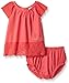 Calvin Klein Baby-Girls Peached Poplin with Eyelet Trim Top and Panty, Red Icing, 3-6 Months
