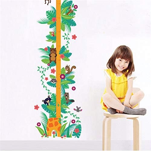 HHXX9 PVC Height Measure Wall Sticker Forest Animals Monkey Giraffe Bear for Kids Rooms Flower Growth Chart Wall Decal Art Poster Mural 35X125Cm