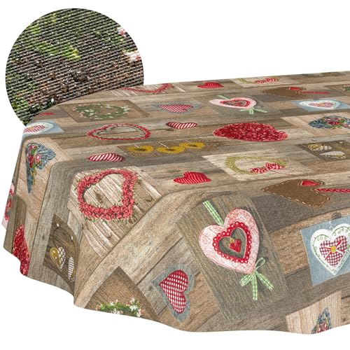 ANRO Tafelkleed afwasbaar hartjes ovaal 320 x 140 cm – waterafstotend lotuseffect snijrand binnen en buiten 50% katoen 50% polyester