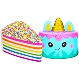 R.HORSE Jumbo Cute Narwhal Cake, Rainbow Cake Set Kawaii Cream Scented Squishies Slow Rising Decompression Squeeze Toys Kids Stress Relief Toy Hop Props, Decorative Props Large (2 Pack)