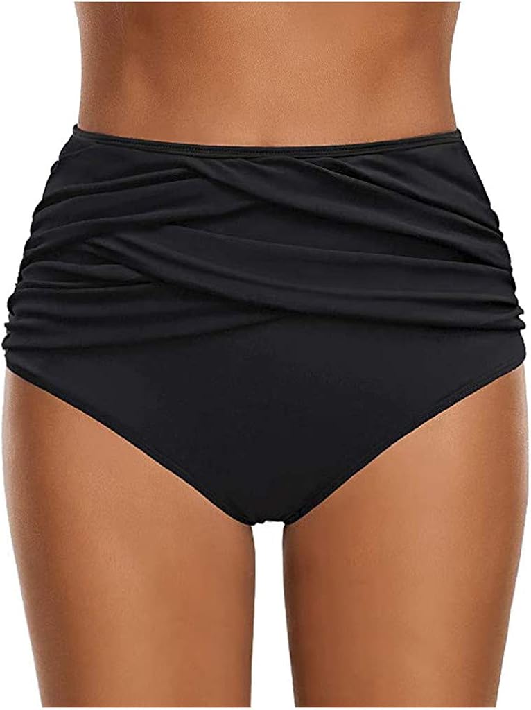 KoLan Women Cheeky High Waist Ruched Bikini Bottoms Tummy