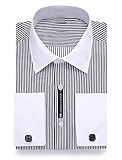 Alimens & Gentle Contrast Collar Stripe French Cuff Slim Fit Dress Shirts(Color: Stripe Black, Size:17