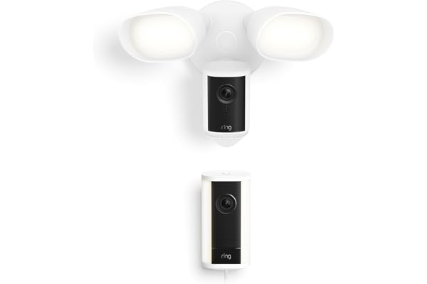 Ring Spotlight Cam Pro, Plug-In (Newest Model), White with Floodlight Cam Pro (Newest Model), White