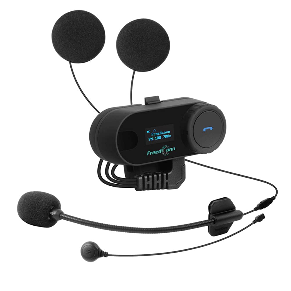 FreedConn TCOM SC Motorcycle Helmet Bluetooth Headset Intercom, Motorbike Headphone Speaker Communicaton System BT5.0 Wireless Helmet Intercom Earphone for 2 or 3 riders,LCD Screen,1Pack