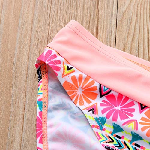 NUWFOR Children Girls Bikini Beach Flower Print Swimsuit+Shorts Swimwear Set Outfit(Pink,7-8 Years)
