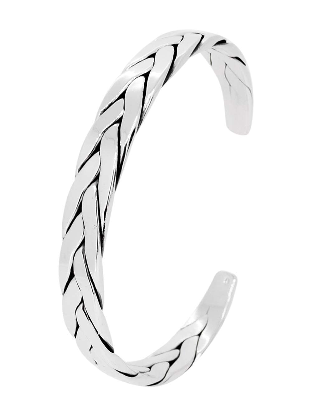 Treasure Bay Mens Sterling Silver Bangle, Double Braided Open Cuff Bracelet