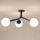 mnikopE Semi Flush Mount Ceiling Light Fixture 3-Light Black Modern Gold Chandelier with Globe Milky Frosted Glass Shade E12 