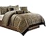 Chezmoi Collection Lisbon 7-Piece Jacquard Floral Comforter Set, California King, Black/Gold