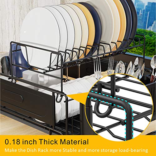 Dish Drying Rack, iSPECLE 2 Tier Dish Rack with Cup Holders, Utensil ...
