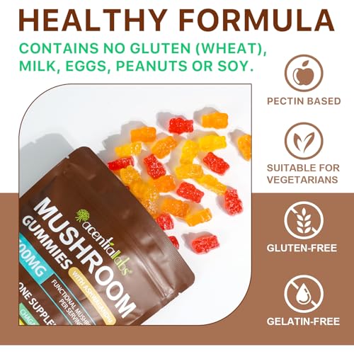 Mushroom Gummies, 80 Count Mushroom Supplement Gummies with Ashwagandha, Lion's Mane, Reishi & Chaga - All in One 2500mg Functional Mushrooms Support Immunity & Energy, Boost Vitality Overall Health