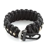 X-Plore Gear Survival Paracord 550 Bracelet With Fire Starter, Tinder, Eye Knife | Durable Parachute Nylon Snug Fit | Build Shelter, Catch Food | For Emergencies, Traveling (Black)