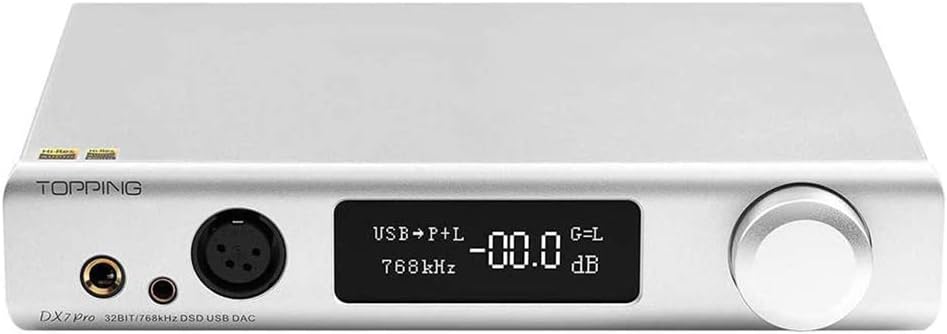 Topping DX7 Pro LDAC Headphone Amplifier ES9038PRO Bluetooth 5.0 DAC DSD1024 32bit/768kHz BT/USB/Opt/Coax/AES/IIS Input Amplifiers(Silver)