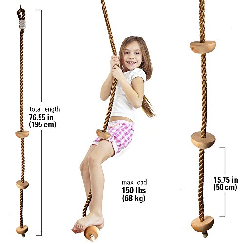 Climbing Rope for Kids: Best Climbing Rope with Platforms - Super Soft, Sturdy and Durable - Great as Backyard, Tree House, Playground and Swing Set Accessories