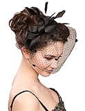 Vimans Women's Bowknot Feather Detachable Cocktail Party Veil Fascinator Hair Clip Hat Black